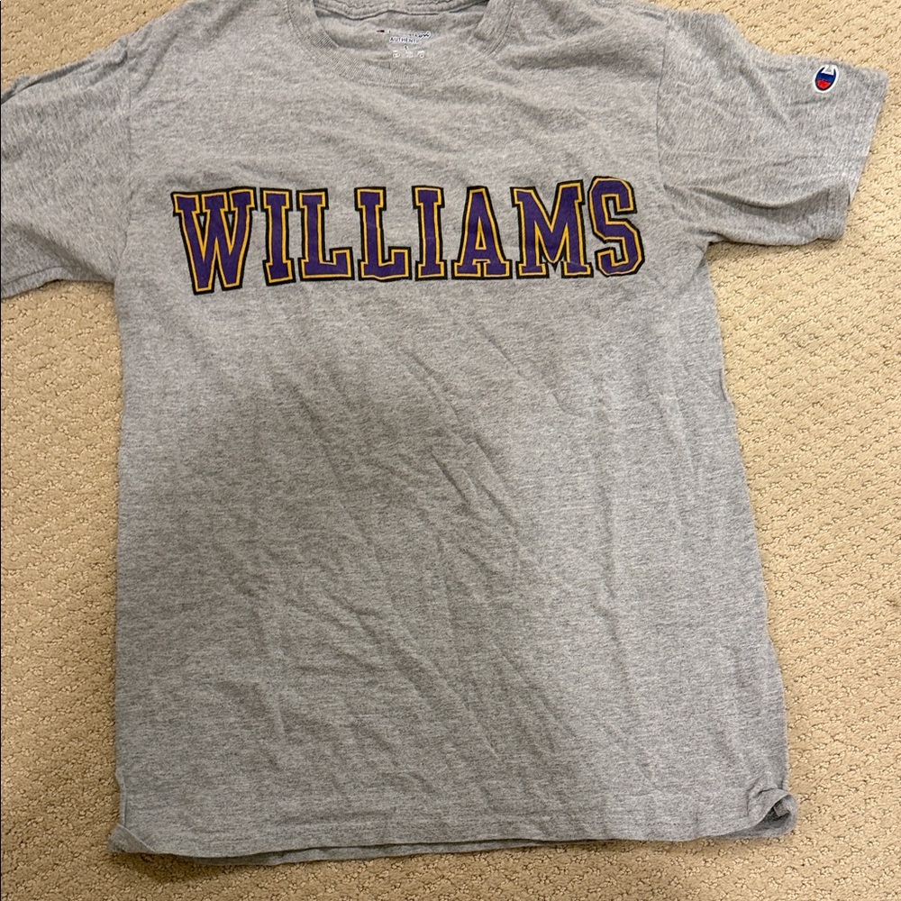 Williams College Champion Gray Tee with Purple and Gold Accents